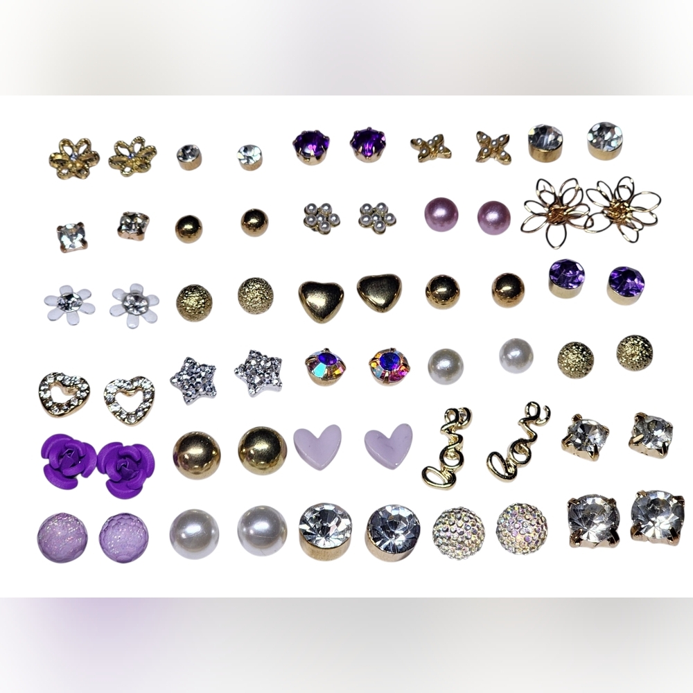 30pc Purple & Gold stud earring set